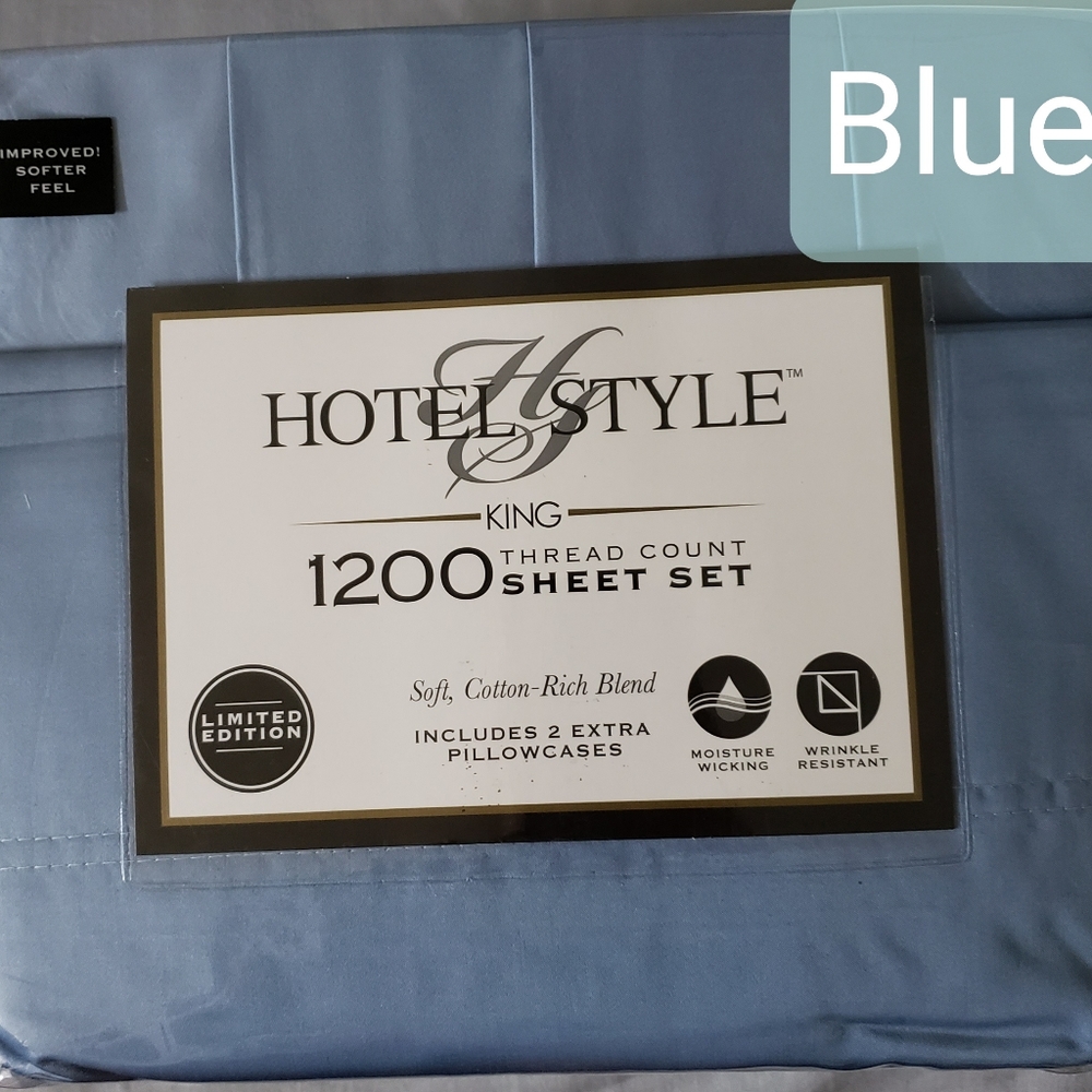 2pk White & Blue 1200 Thread Hotel collection  Sheet Set Bundle